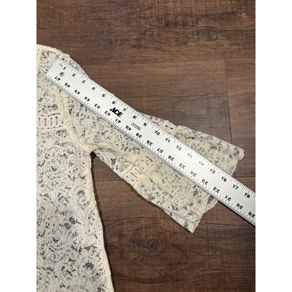 Ann Taylor Loft Women's Large Mock Neck 3/4 Sleeve White Sheer Lace Top Ethereal - Picture 11 of 11